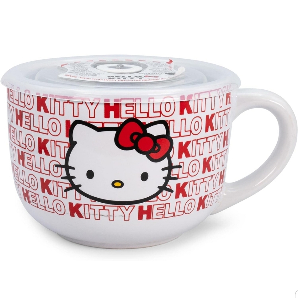 Sanrio Hello Kitty Red Ceramic Soup Mug With Vented Lid New